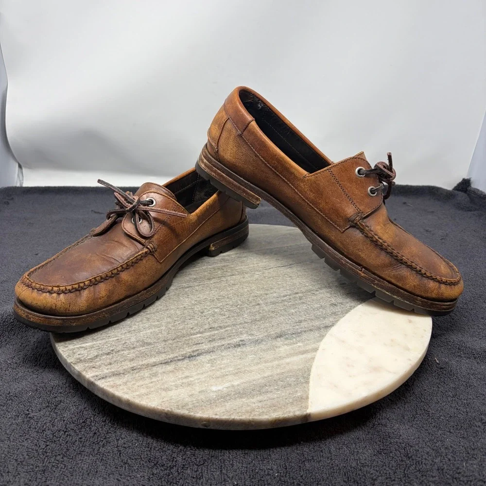 Polo Ralph Lauren Mens Brown Leather Boat Shoes Lug Sole Sz 10.5 Preppy Coastal